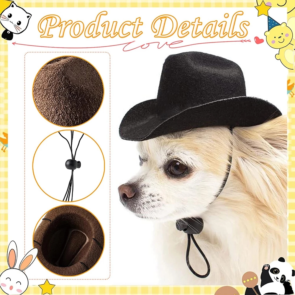 Vêtements de chien drôles accessoires de costumes pour animaux de compagnie chiens chapeaux de cowboy réglable mentonnière élastique 0822