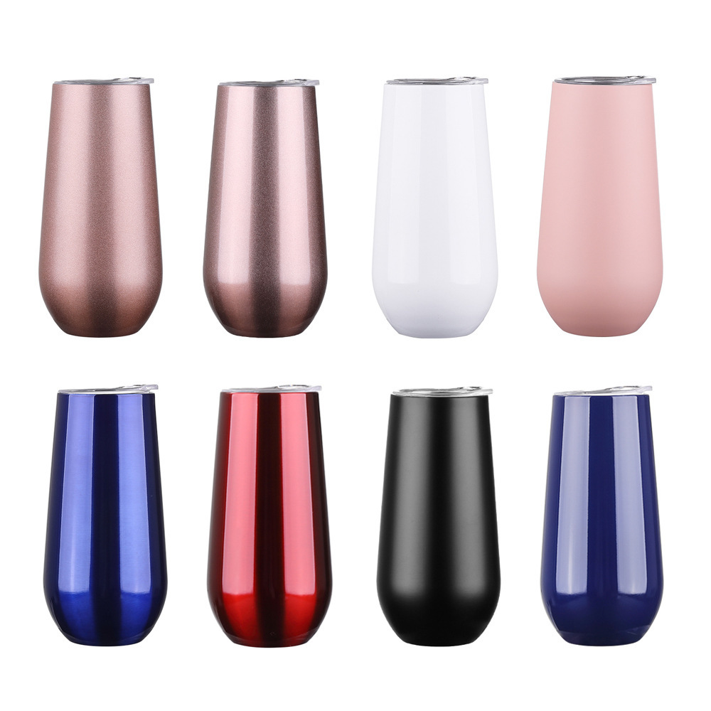 6oz Stainless Steel Wine Glass tumbler With Lid Stemless Egg shape cup Kids Unbreakable Tumblers coffee mug Drinking Cup