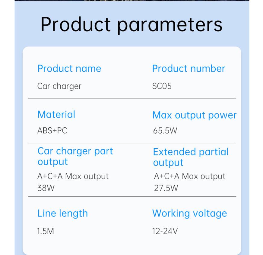 Caricabatteria auto SC05 65.5w ad alta potenza PD / QC3.0 Visualizzazione della tensione di ricarica rapida Hub USB telefoni cellulari auto 12v-24v Caricatori di estensione a 6 porte