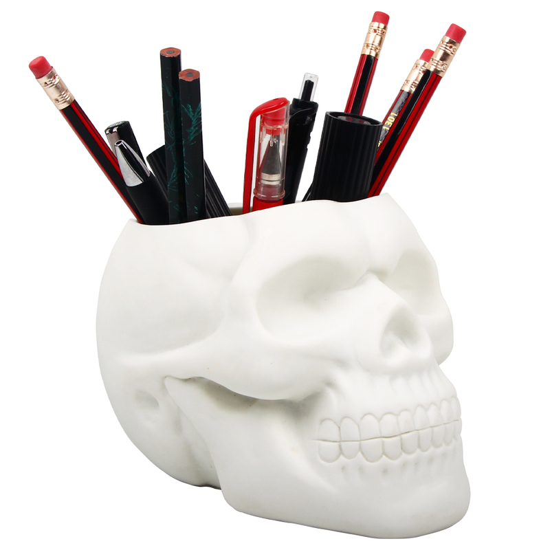 Skull Shaped Pen Pencil Holder Home Office Desk Makeup Supplies Organizer Accessory Prop 220819