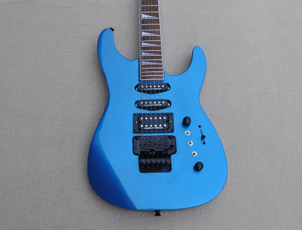 Guitare électrique 6 cordes bleue avec touche en palissandre floyd rose