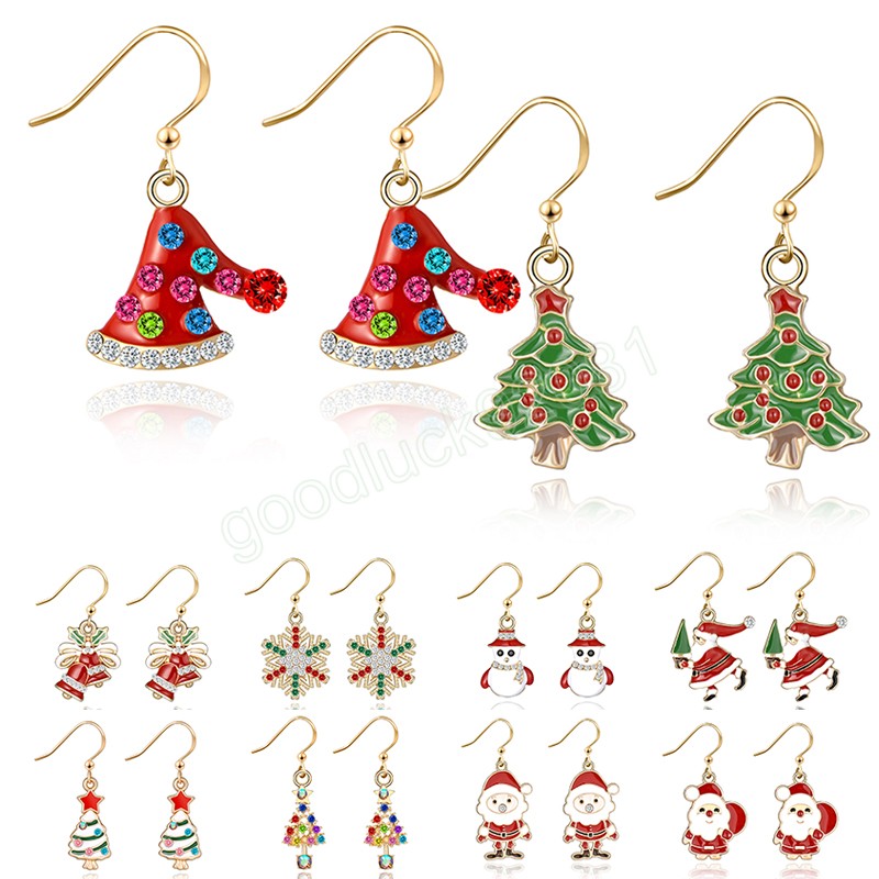 Christmas Tree Santa Claus Deer Bell Glove Snowflake Dangle Earrings for Women Girls Party Holiday New Year Jewelry Gifts