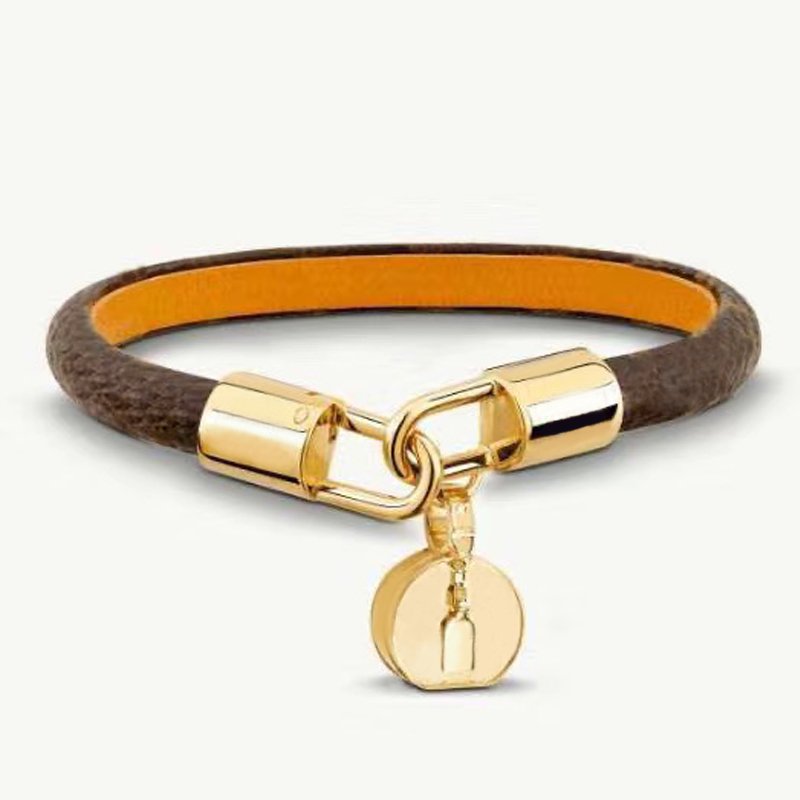 Fashion Classic Flat Brown brand designer Leather Bracelet for women and men Metal Lock Head Charm Bracelets earrings bracelets su271O