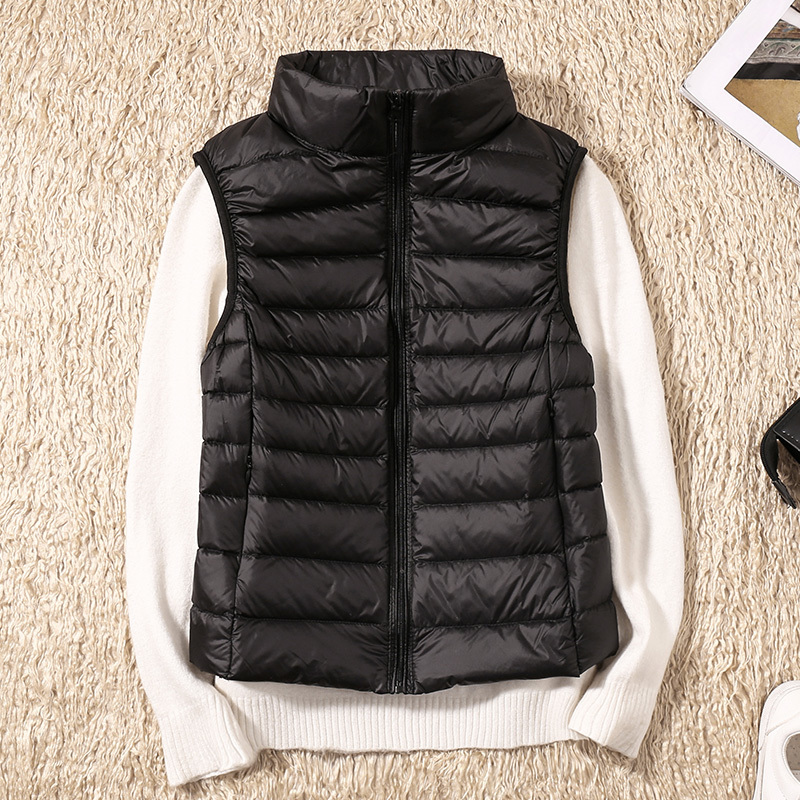 Women s Ultralight Duck Down Vest Jacket Autumn and Winter High Neck Sleeveless 90 White 220819