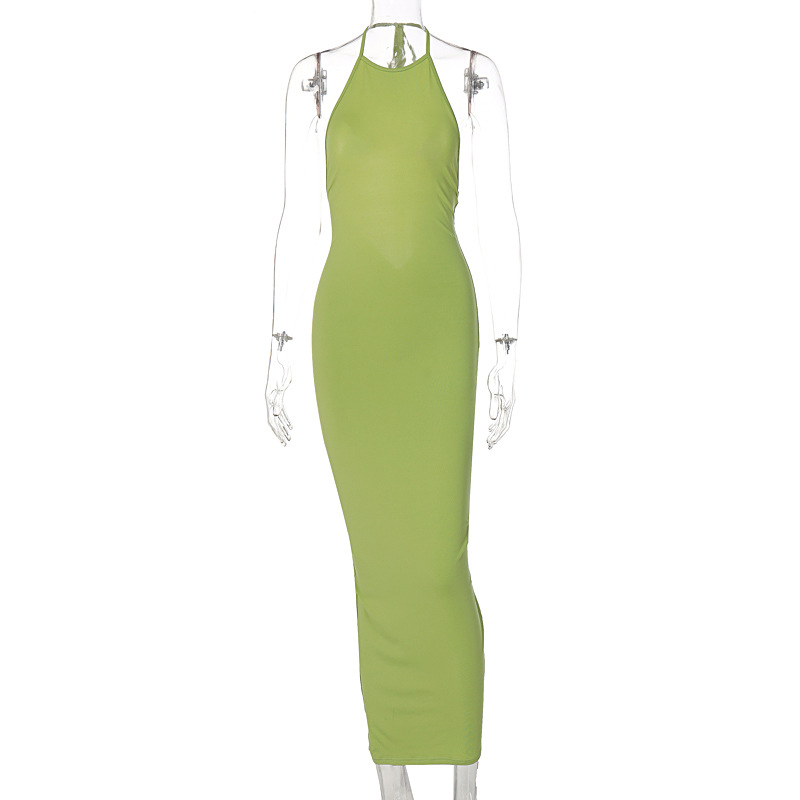 Zielona sukienka bez pleców Maxi Elegancka kantar Ruched Sukienki wieczorowe dla kobiet 2022 Summer Bez rękawów Slim Long Club Stroje