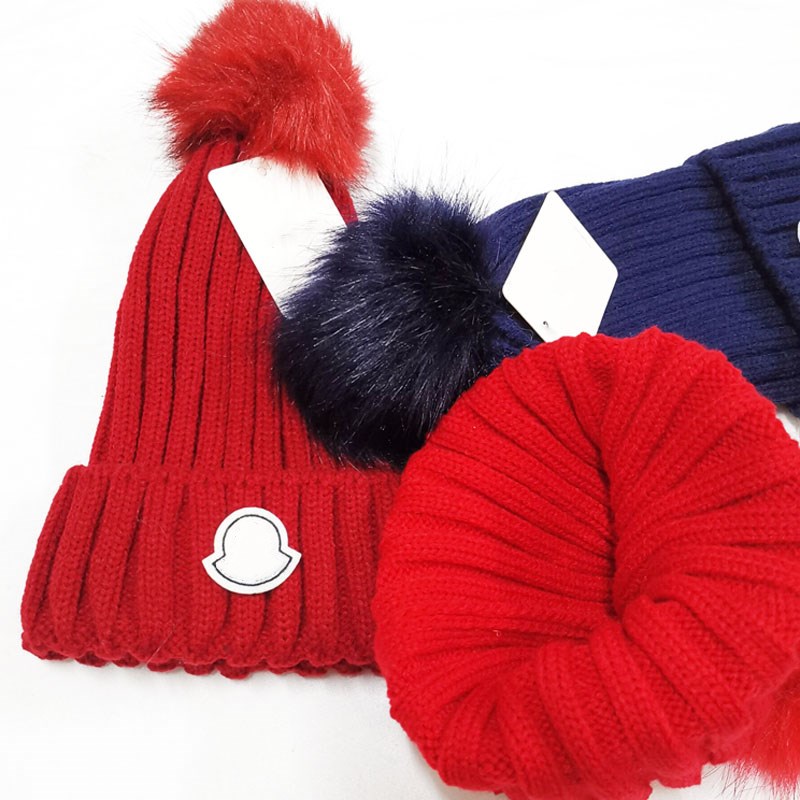 Designer Winter Knitted Beanie Woolen Hat Women Chunky Knit Thick Warm faux fur pom Beanies Hats Female Bonnet Beanie Caps 
