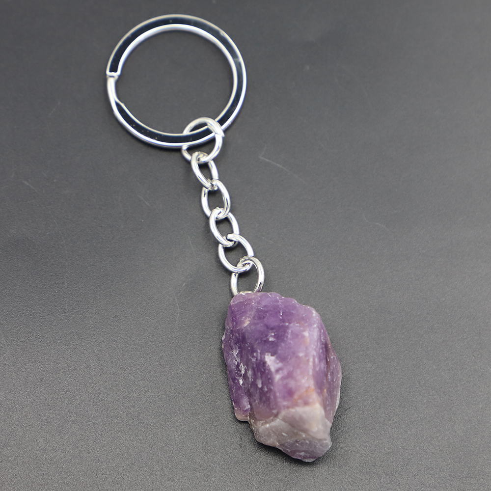 Portachiavi in pietra irregolare di minerale grezzo naturale Gemma di quarzo Fluorite Ametista Pendenti Portachiavi Charms Gioielli fai da te Creazione di portachiavi Accessori