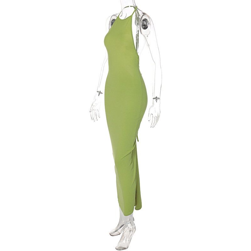 Groene backless maxi jurk elegante halter ruches avond feestjurken voor vrouwen 2022 zomer mouwloze slanke lange club outfits