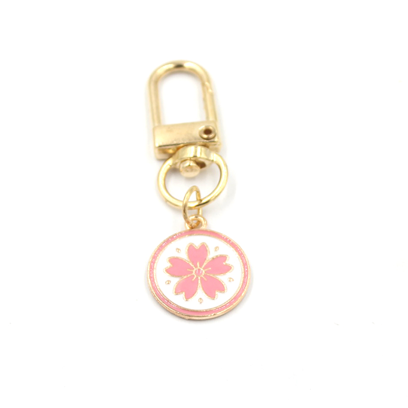 Wholesale Pink Flower Disc Keychain Japanese Sakura Key Rings Zipper Pull Charm Planner Charms Accessories Hangbag Hanging Pendants Keyring For Women Girls