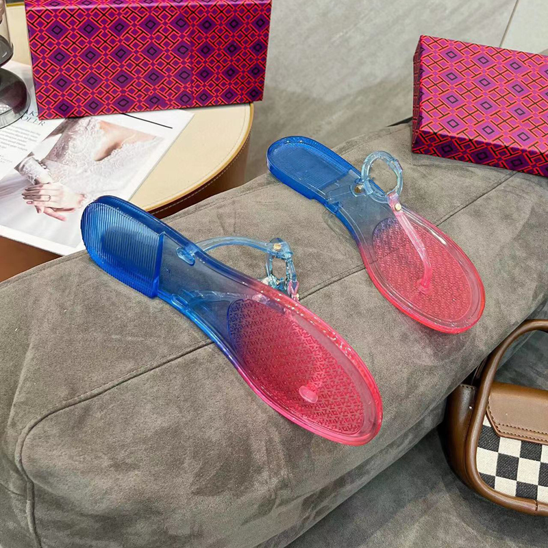 Designer dames pantoufles sandales transparentes mode plates simples flip flop flop 36-42 yards avec bo￮te