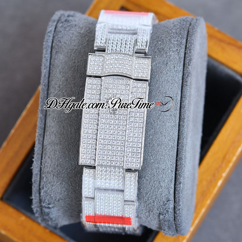 RF 40 126334 ETA A2824 Orologio automatico da uomo con quadrante in diamanti con pavé di diamanti, scritta araba rossa, diamanti completamente ghiacciati, bracciale in acciaio Oyster 904L, orologi gioielli Puretime F02e5