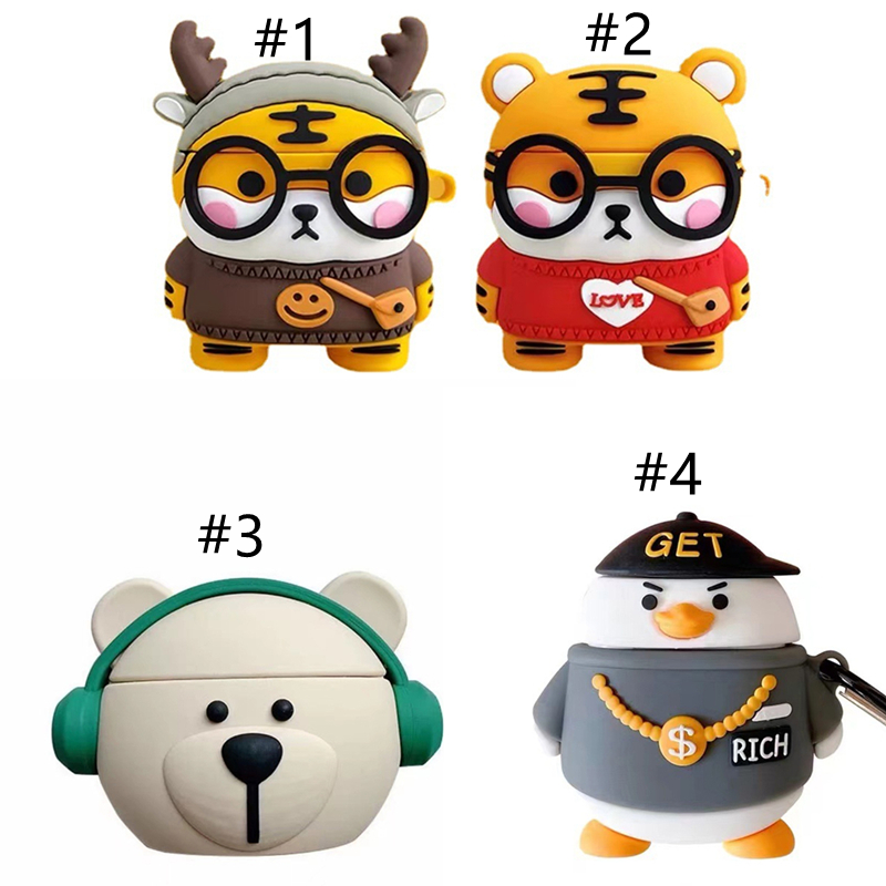 Casos de desenhos animados acess￳rios para fones de ouvido para airpods 1 2 3 Pro urso pato tigre silicone fone de ouvido macio tampa 3D Caixa de carregamento anti-queda