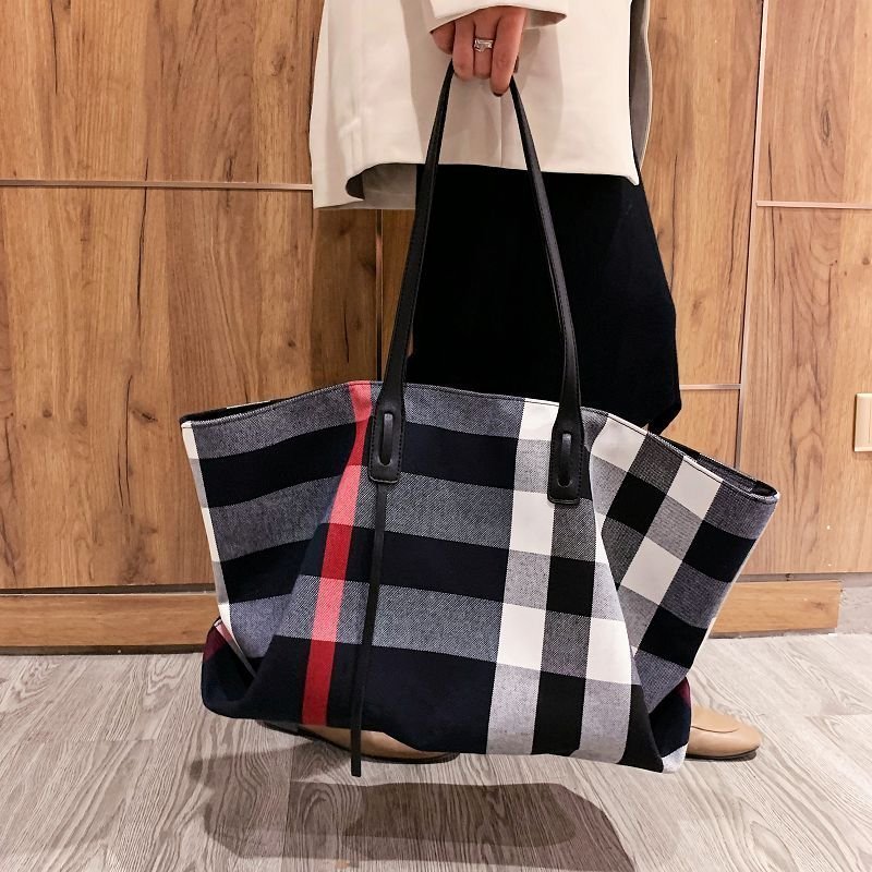 Borse a tracolla casual scozzesi in tessuto di cotone di grande capacità le donne Borse a tracolla di moda di marca di lusso Designer Bolsos Sac 220819