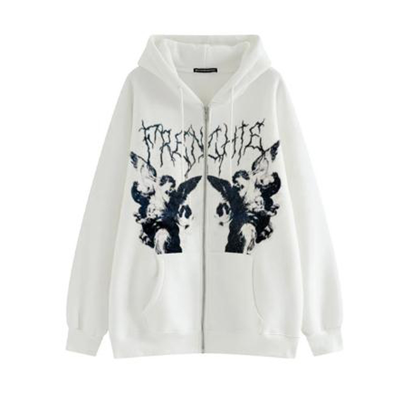 Damenjacken Vintage Angel Print Übergroße Hoodies Weiblicher Reißverschluss Langarm 220823