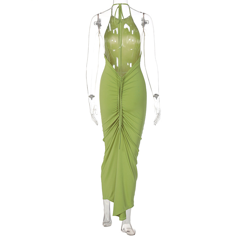 Groene backless maxi jurk elegante halter ruches avond feestjurken voor vrouwen 2022 zomer mouwloze slanke lange club outfits