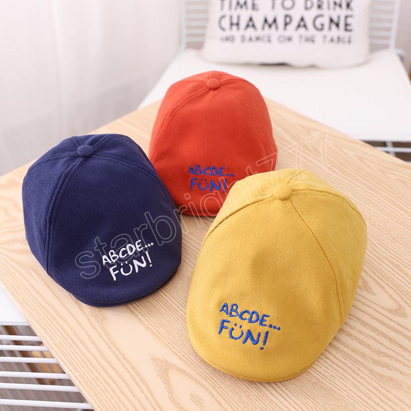 Baby Hat Fashion Boys Berets Solid Color Letter Prints 1-3 Years Kids Sun Hats Soft Cotton Children Cap