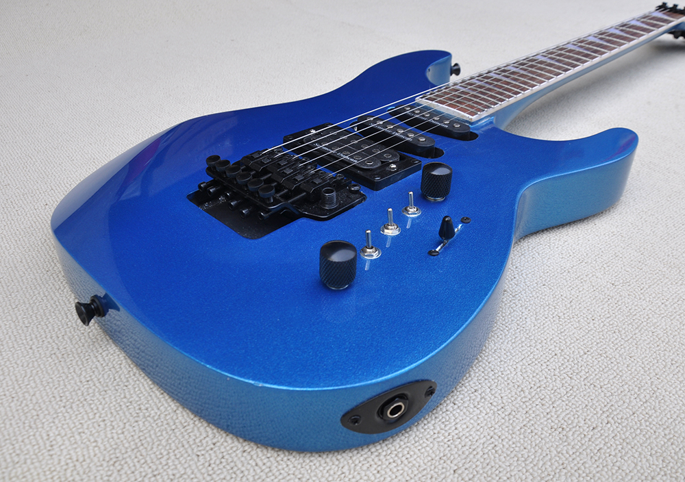 Guitare électrique 6 cordes bleue avec touche en palissandre floyd rose