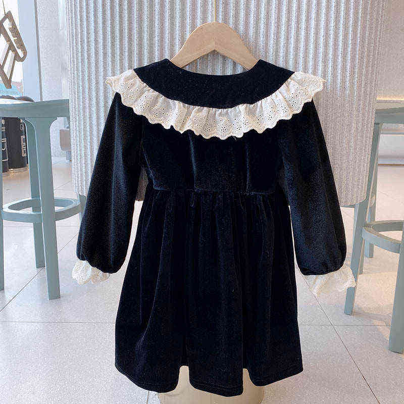 Bear Leader Kid Dresses Lacework Patchwork Korean Fashion Girls Long Sleeve Turn-Down Collar Party Princess Dresses for Girls