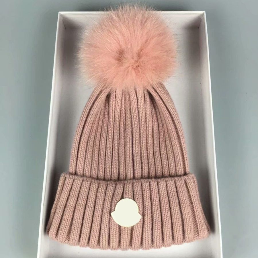 디자이너 겨울 니트 비니 모자 모자 여성 청키 니트 두꺼운 따뜻한 가짜 모피 폼 비니 모자 여성 보닛 비니 모자 10 색