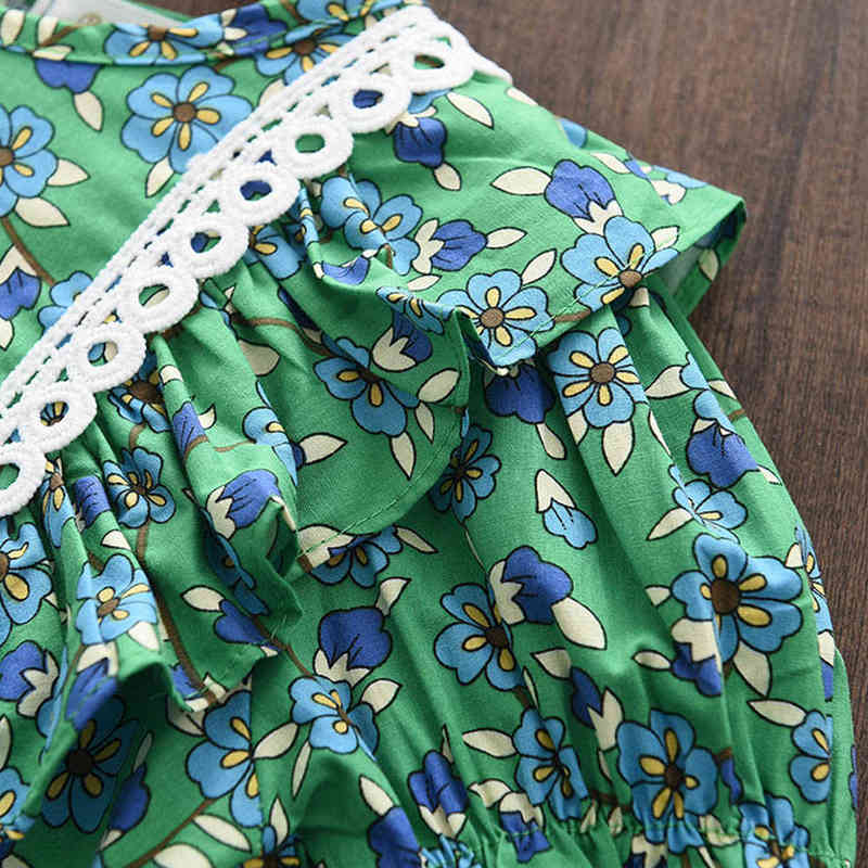 Bear Leader Summer Flower Girls Dresses Lace Short Sleeve Princess Dress Party Birthday Costume Vestidos New Green Kids Clothes Y220819