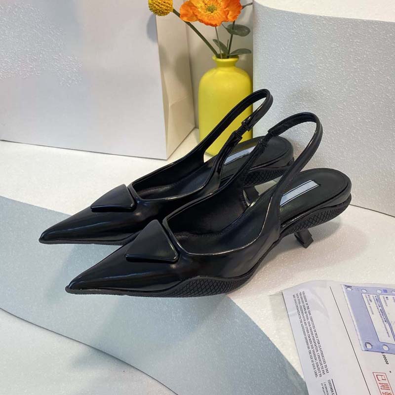 Wysokiej jakości sandały trójkąt seksowna gaza Rhinestone dekoracyjne perkalowe damskie buty sukienka luksusowy projektant gładki skórzany obcas