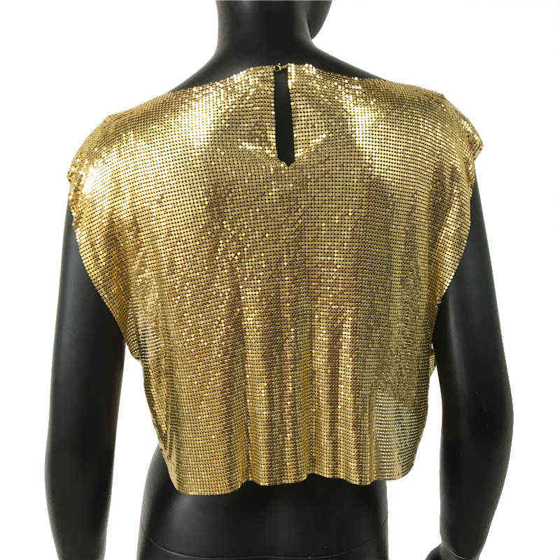 Sparkly New Metal Paillettes Sexy Canotte senza maniche O Collo Scava Fuori Discoteca Ritagliata Solid Luxury Women Corsetto Crop Top 2022 T220819