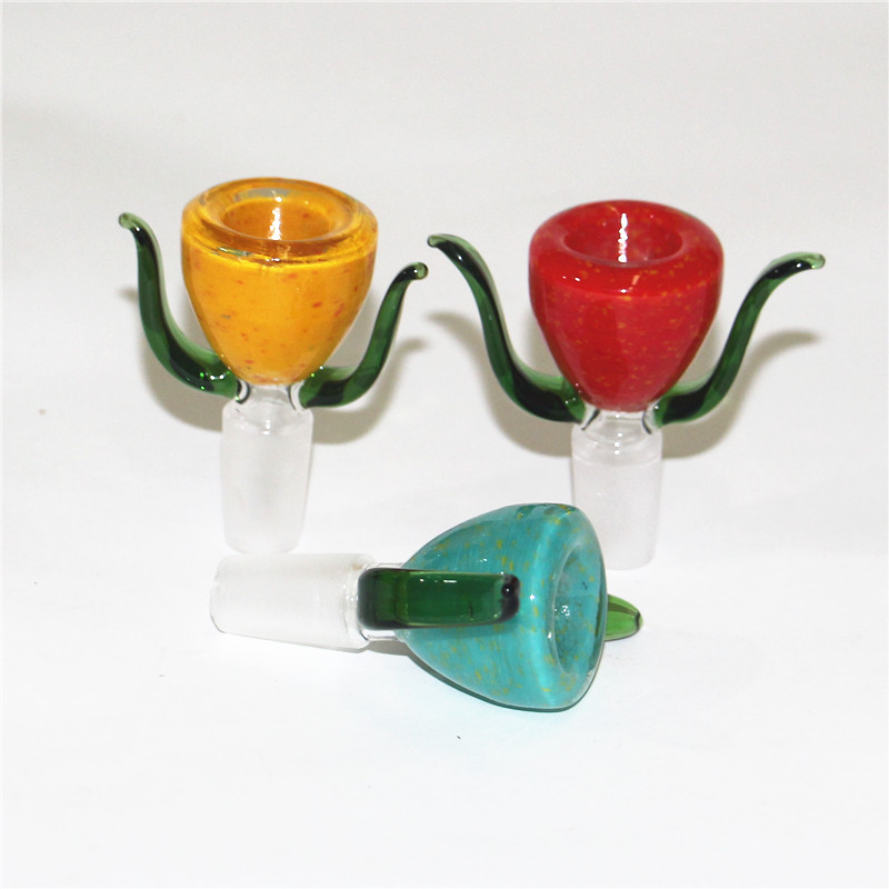 Bowas de vidro de cachimbo de vidro de água de 14 mm Male tigela colorida tigela