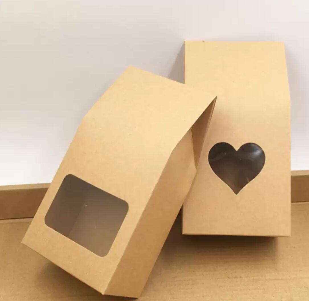 Kraft Paper Gift Wrap Bags Candy Packing Wedding Stand Up Seal Boxes com Janela PVC C0823