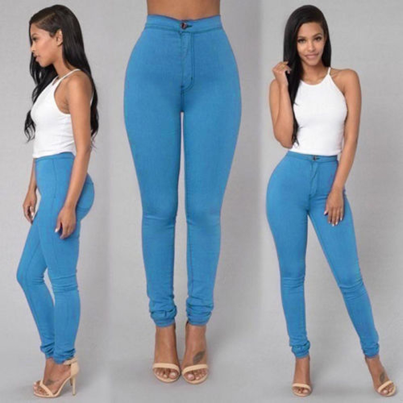 Women Jeans Fashion Solid Leggings Sexy Fitness High Waist Trousers Female White Black Blue Skinny Fashion Clothing 220819