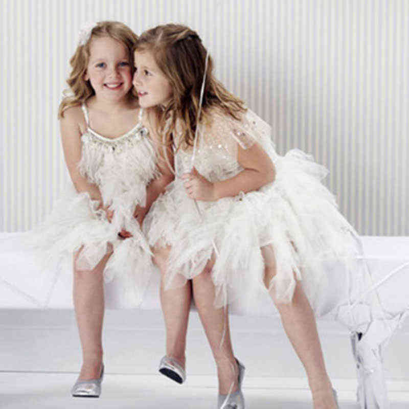 Party Dress for Girl Feather Sleeveless Beading Evening Dress Elelgant Children Bithday Tutu Dress Baby Girls Kids Vestidos