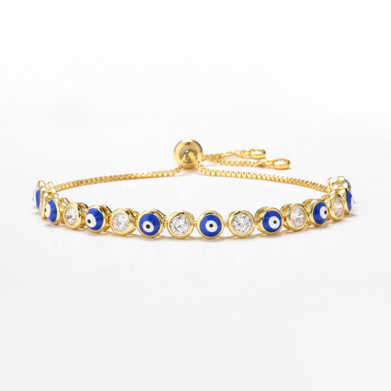 Blue Evil Eye Crystal Charm Muslim Bracelets for Women Fashion Jewelry 7 Turkish Bracelet Gold Color Plated Never Faded