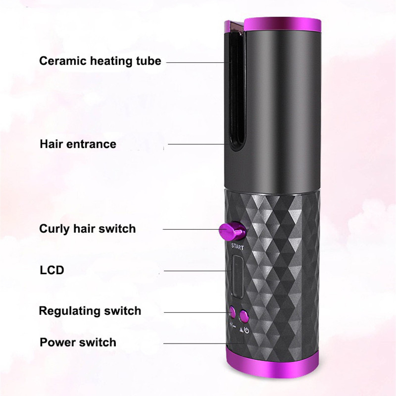 Automatic Hair Curler USB Charge Hair Curling Iron Curls Waves Hair Styling Tools Cordless Ceramic Curly Rotating Styler Women 220819