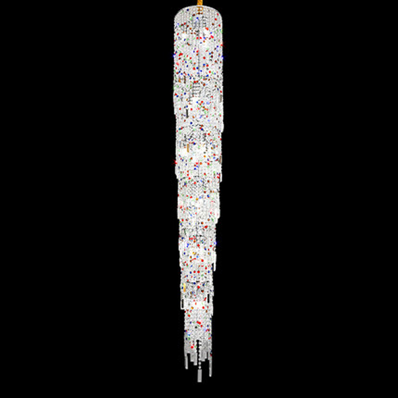 Lustres de cristal coloridos Lighttle Freptle Led Modern Long Chandelier American Luxuoso Villa Shining Staircase Way Large Droplight Height200cm