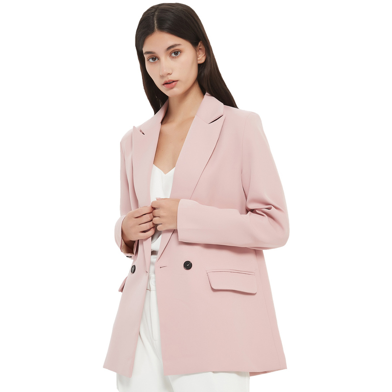 Autumn and spring women s blazer jacket casual solid color double breasted pocket decorative coat 220819