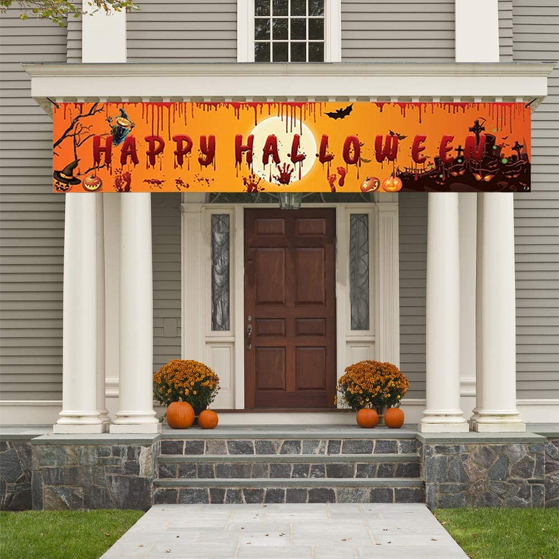 Happy Halloween Banner 250 cm lång hängande med skrämmande pumpa blodiga handfotavtryck för gårdsparti 220819