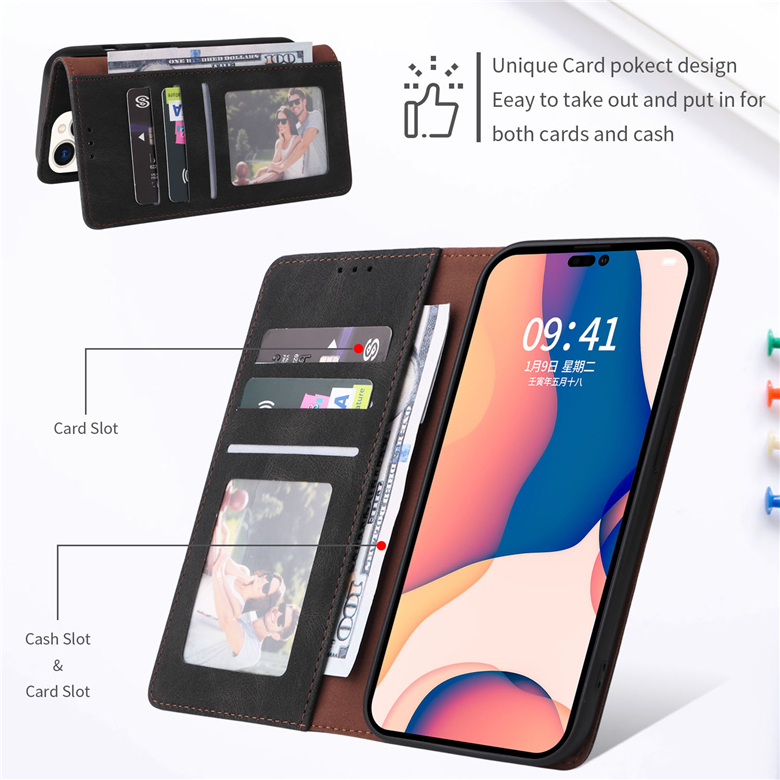 Retro Rope Magnetic Folio Phone Case for iPhone 14 13 12 Mini 11 Pro Max XR XS 7 8 Plus SE2 SE3 Lanyard Multiple Card Slots Matte Leather Wallet Clutch Kickstand Shell