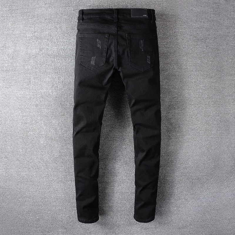 Fashion Black Patch Hole Slim Jeans für Männer Casual Hip Hop Streetwear Franed Brand Jugend Denim Bleistifthose 5200