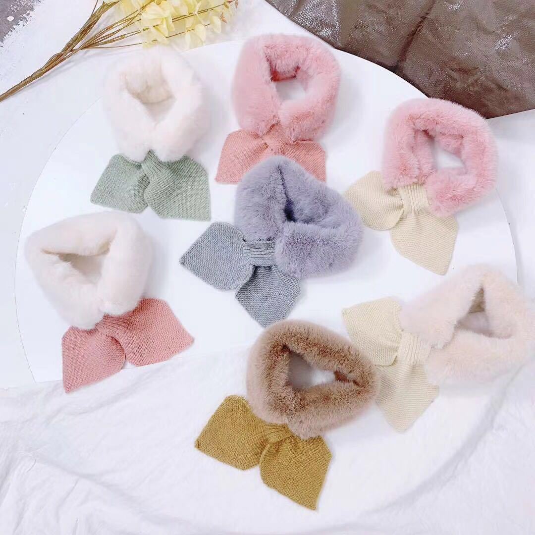 Faux Fur Kids Scarf Super Soft Warm Children Scarfs for Girls Knitted Bow Princess Christams Autumn Winter Kids Scarves