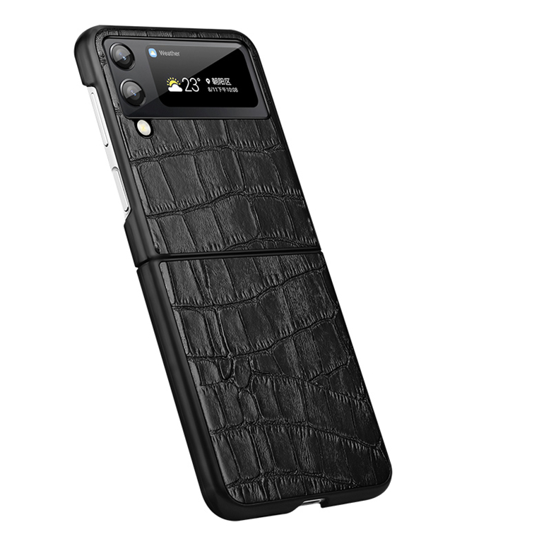 Coque de téléphone pliable en cuir véritable motif crocodile pour Samsung Galaxy Z Flip3 Flip4 5G Durable Alligator Grain Business Coque de protection antichoc