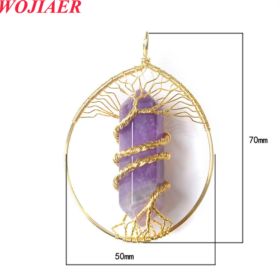 Tree of Life Natural Stone Gold Color Wire Wrapped Crystal Pendant f￶r smycken Making Halsband 10stWholesale Bo966