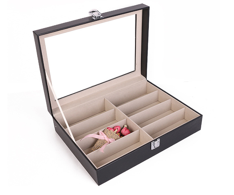 Boîte de rangement de lunettes de soleil 2023, avec fenêtre, vitrine de lunettes en simili cuir, organisateur de rangement, collecteur 8 fentes Sunglasses Storage Box