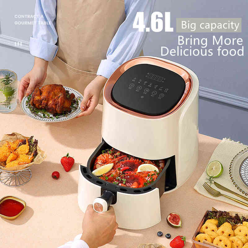 주방 4.6L 오일 홈 요리가없는 전기 에어 프라이어 360Baking LED 터치 스크린 상단 구성 홈 기기 Airfryer T220819