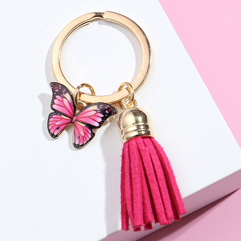 Fashion Oil Drop Butterfly Schlüsselring mit Quastenschlüsselkettenauto -Beutel Anhänger Ornamente Geschenk für Frauen Mädchen Schmuckstück Schlüsselhalter