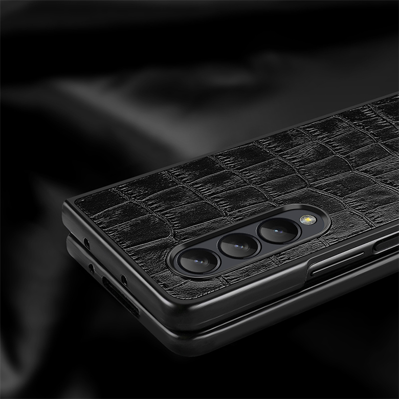 Étui de téléphone pliable en cuir de crocodile véritable pour Samsung Galaxy Z Fold3 Fold4 5G Durable Alligator Print Business Coque de protection antichoc