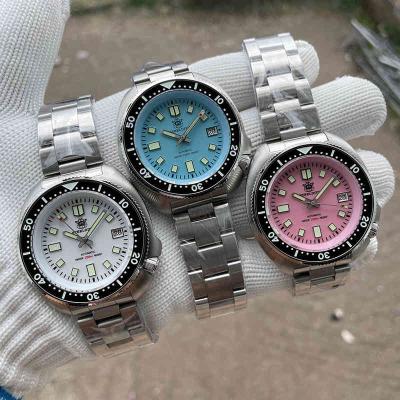 Sd1970 Steeldive Brand 44mm Men Nh35 Ceramic Bezel Diving Watch with White Pink Turquoise Dial