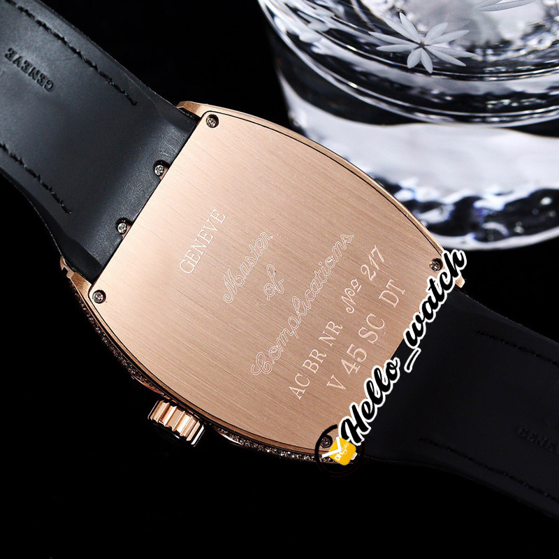 44mm Vanguard V45 Miyota 8215 Mens Amens Watch Gypsophila Dial Black Inner Diamond Rose Gold Case Leather Latears Hellowatch E247A4