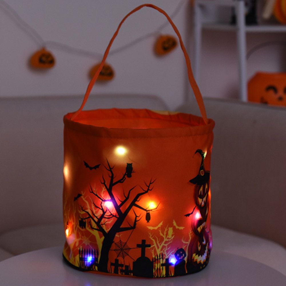 Decoração festiva de Halloween Luzes LEDs brilhantes truques de bolsa de abóbora ou tratamento de doces portáteis para crianças portátil Festival Ghost Festival Bucket WLL1629