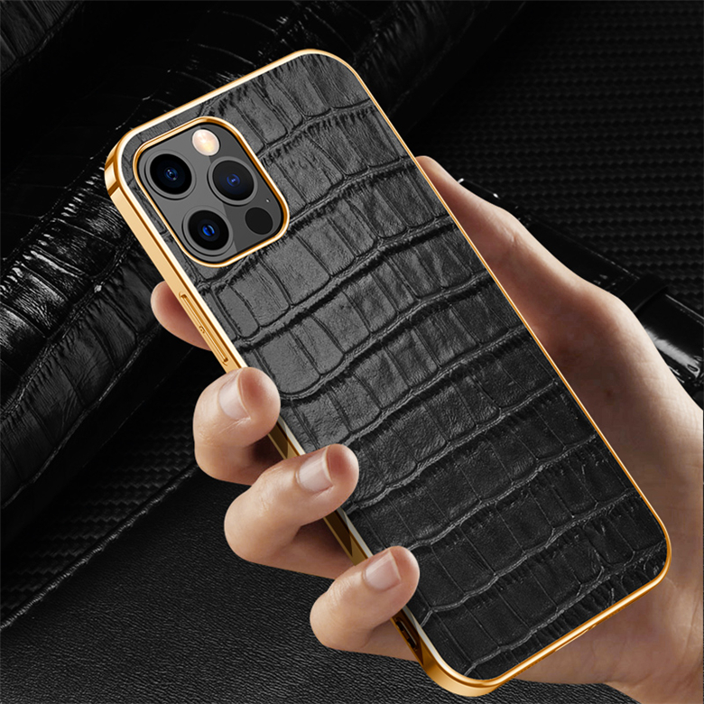 Genuine Crocodile Pattern Leather Phone Case for iPhone 13 12 Mini 11 Pro Max XR XS Durable Full Protective Soft Bumper Plating Alligator Grain Business Shell