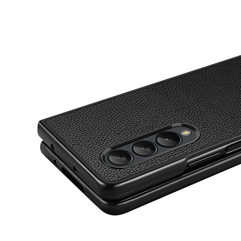 Samsung Galaxy Z Fold3 Fold4 5G için Gerçek Lychee Tahıl Deri Telefon Kılıfı
