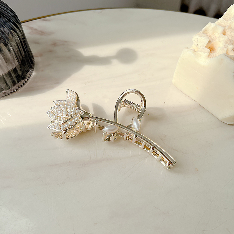 Fiore di cristallo di perle a parole morsetti capelli clip da donna in lega grande clip artiglia capelli doccia lana acconciatura acconciatura accessori Lunghezza 10,6 cm